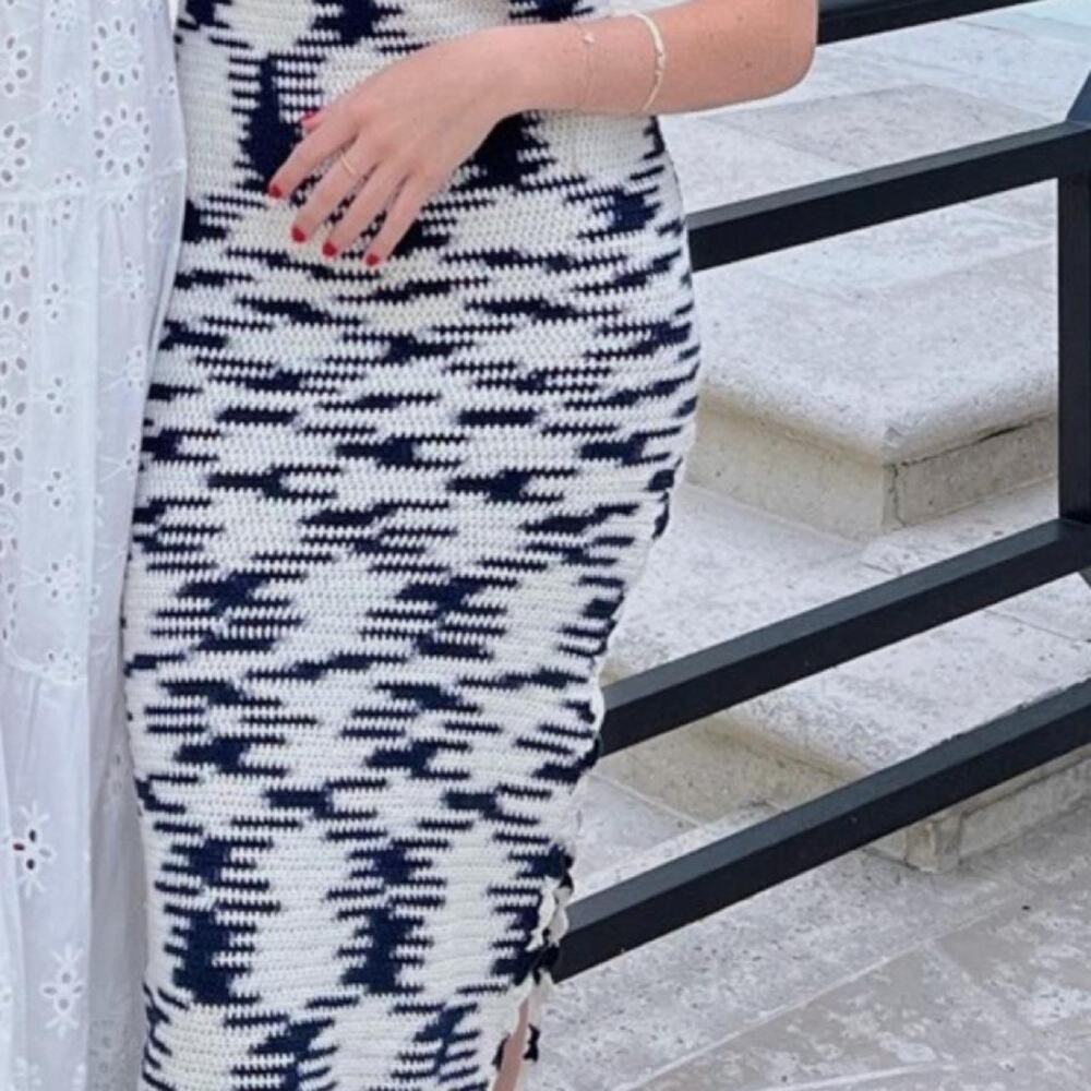 Lusana crotchet blue and white midi/maxi dress